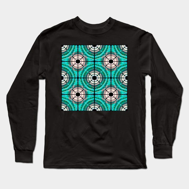 Bold Aqua Upbeat Grandma Rug Remix | Geometric Pattern Long Sleeve T-Shirt by cherdoodles